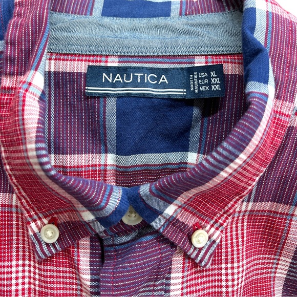 SzXL Nautica Blue/White/Red Check Button Down Shirt - Picture 4 of 7